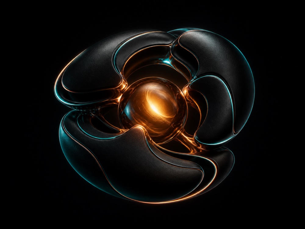 Pyro Agent sculpture of intelligence modules cooperating around one amber core